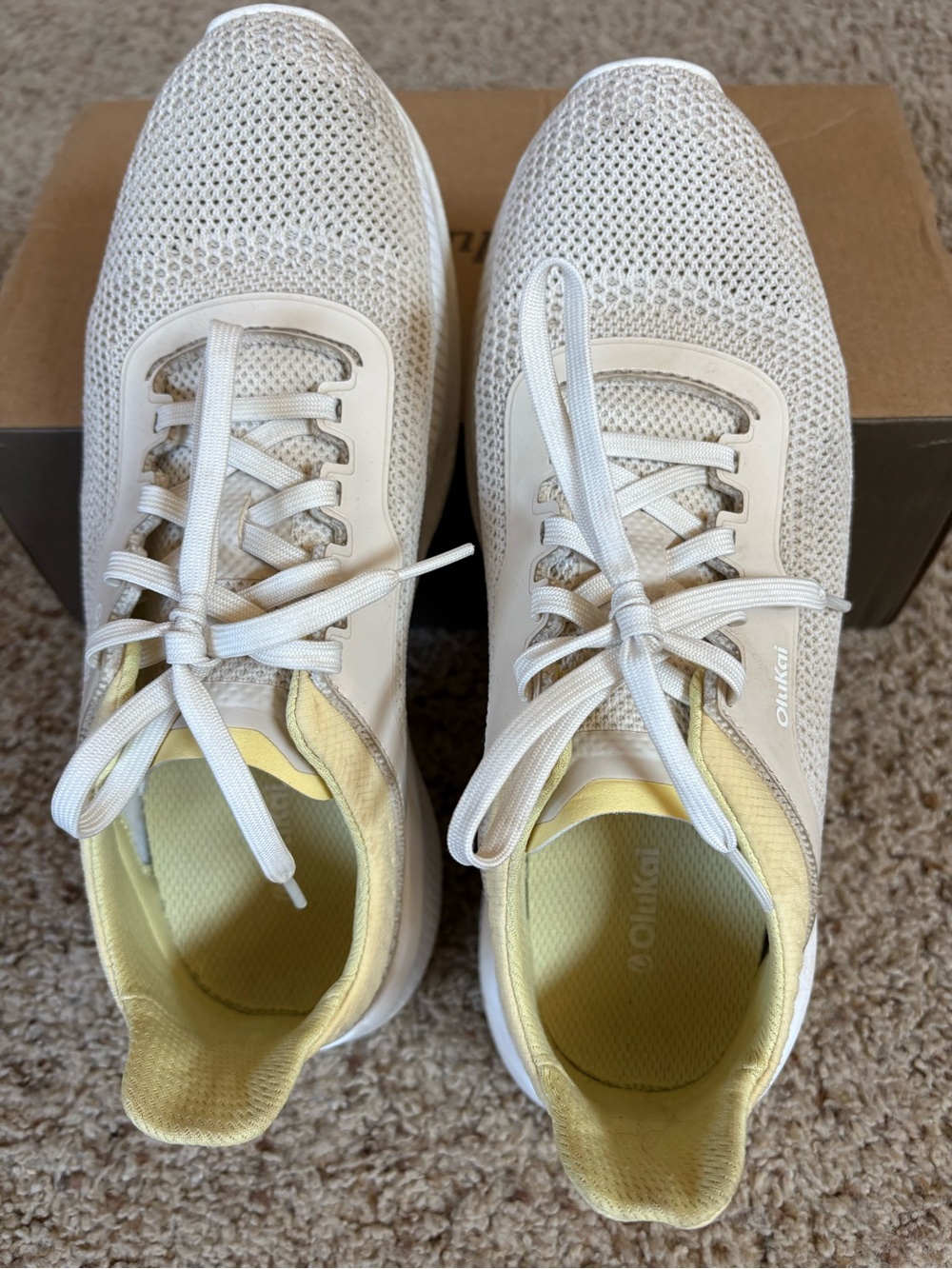 OluKai Women's Knit Lace-Up Sneakers in Cream with Pale Yellow Accents